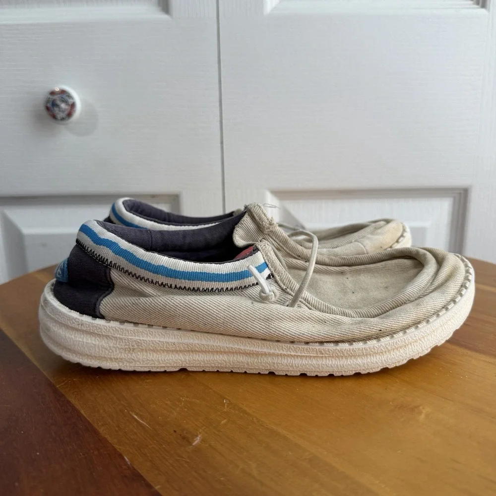 Hey Dude Wally Letterman Jacket Slip On Shoes Boys Size 4 Travel Lightweight